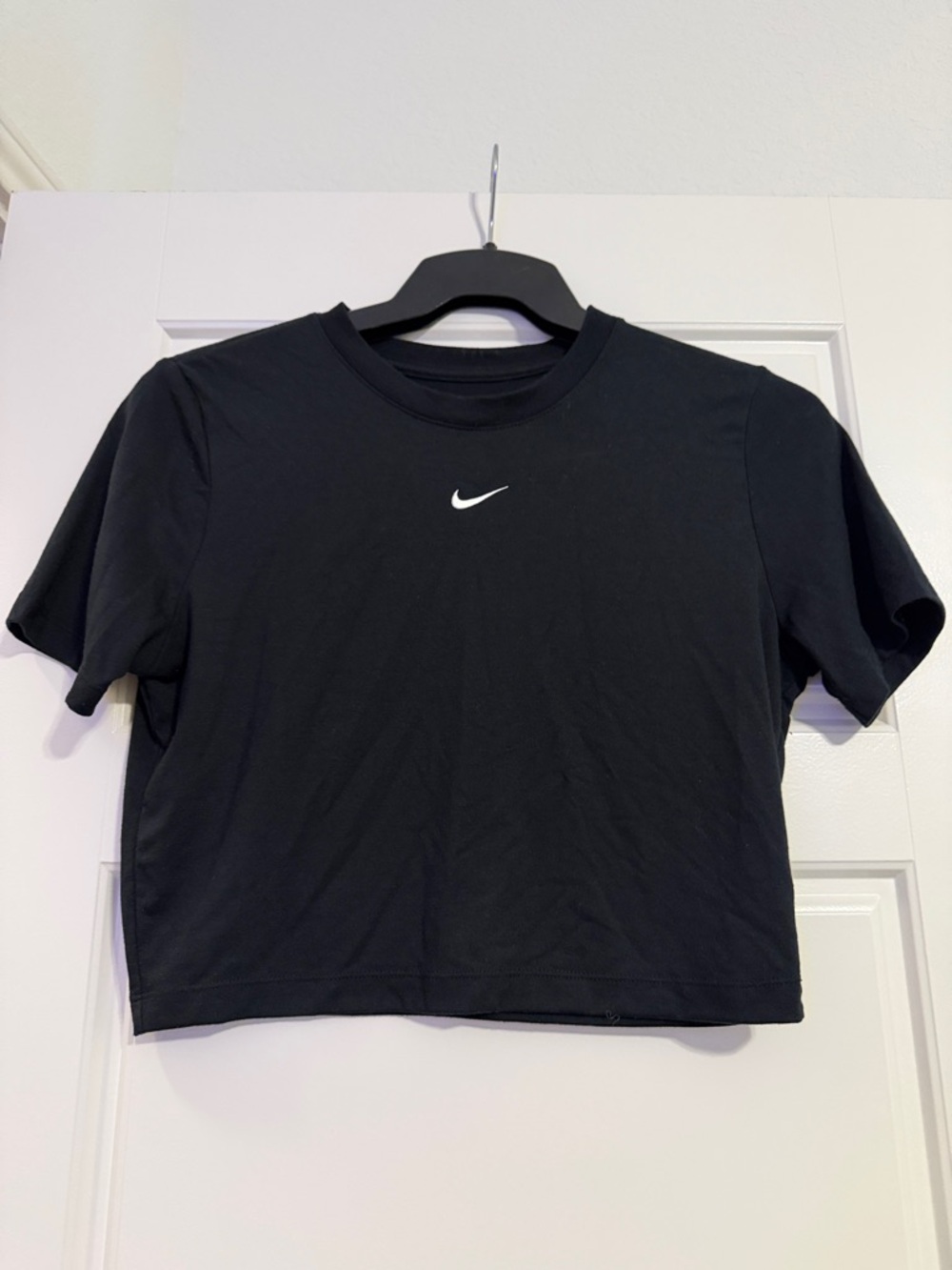Nike Black Cropped Tee with White Swoosh Logo